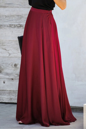 Burgundy Duchess Satin Maxi Skirt