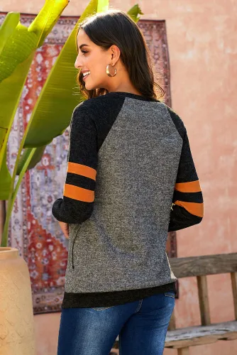 Black Fashion Casual Splice Loose Sweatshirt