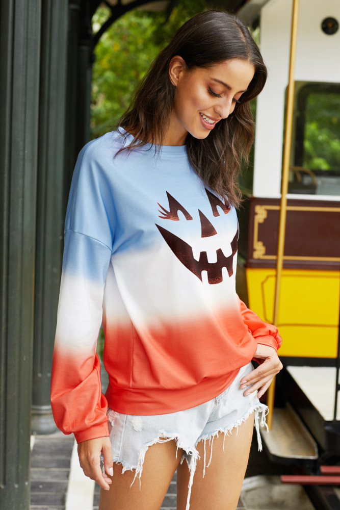 Ombre Color Block Halloween Pumpkin Sweatshirt