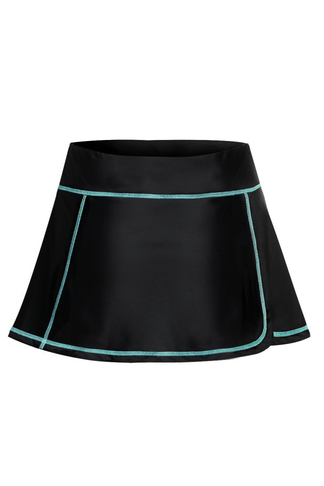 Sky Blue Stitch Trim Black Swim Skirt Bottom