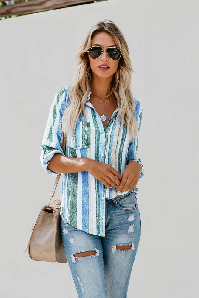 Sky Blue Sweet Enough Striped Button Down Top