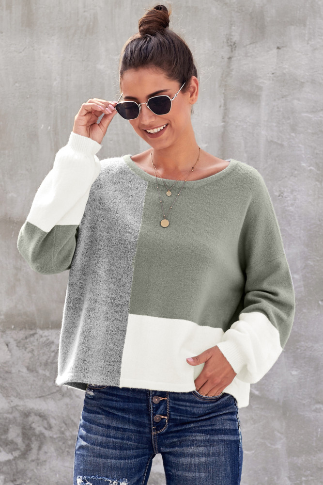 Gray Color Block Sweater