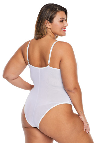 White Cross Front Lace Detail Plus Size Teddy