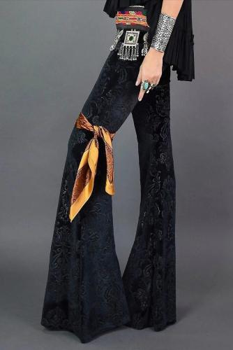 Black Floral Velvet Baroque Flare Pants