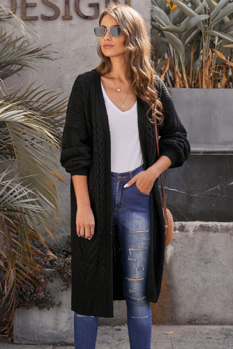 Black Long Front Open Cardigan
