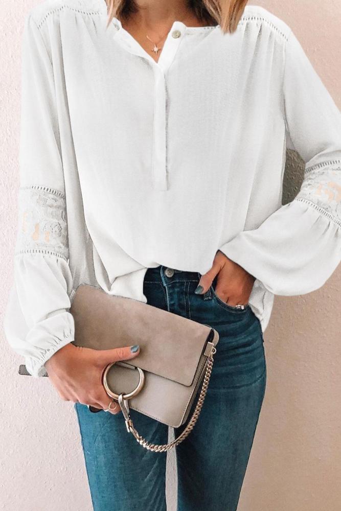White Hi-lo Hemline Lace Blouse
