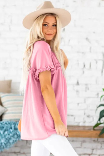 Pink Ruffled Detail T-shirt