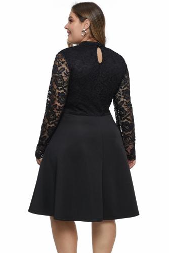 Black Keyhole Lace Bustier Plus Size Dress