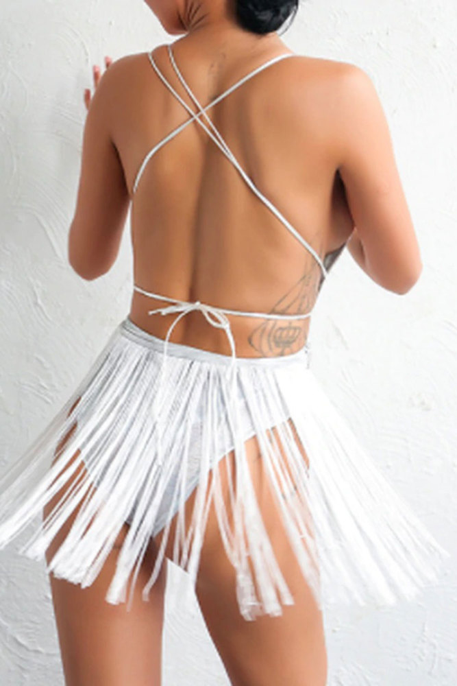 White Fringe Bodysuit Swimsuit