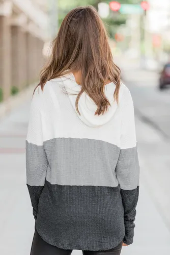 Gray Color Block Drawstring Thumbhole Hoodie