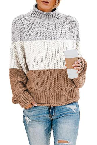 Multicolor Oversized Chunky Batwing Long Sleeve Turtleneck Sweater