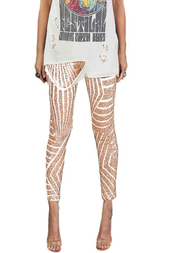 Apricot Casual High Waist Sequin Pants