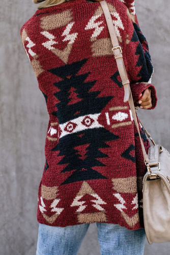 Red Moraga Pocketed Aztec Cardigan