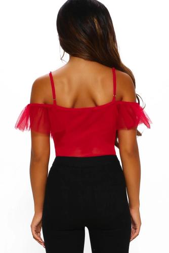 Red Tulle Mesh Thong Bodysuit