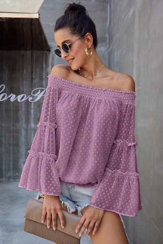 Mauve Swiss Dot Off The Shoulder Top