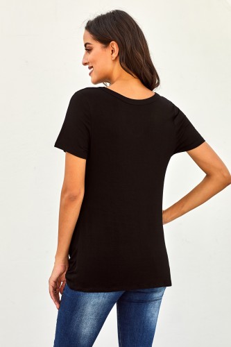 Black As If Short Sleeve Knot Top