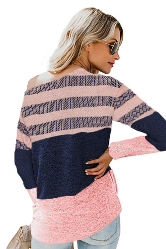 Pink Color Block Striped Knit Top
