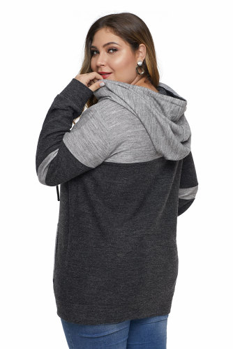 Black Color Block Pullover Plus Size Hoodie with Pocket