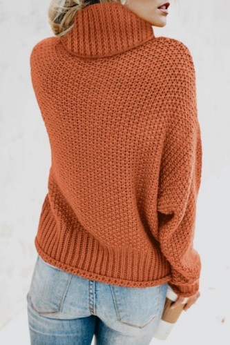 Orange Turtleneck Balloon Long Sleeve Pullover Sweater