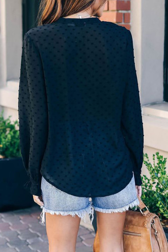 Black Swiss Dot Stand Collar Blouse
