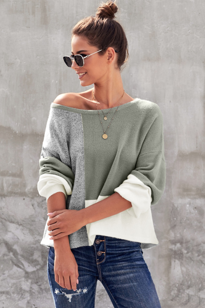 Gray Color Block Sweater