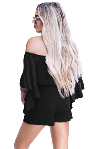 Black Bell Sleeve Off Shoulder Front Tie Knot Romper