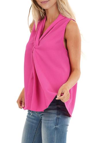 Rose Sleeveless Blouse Top with Front Twist