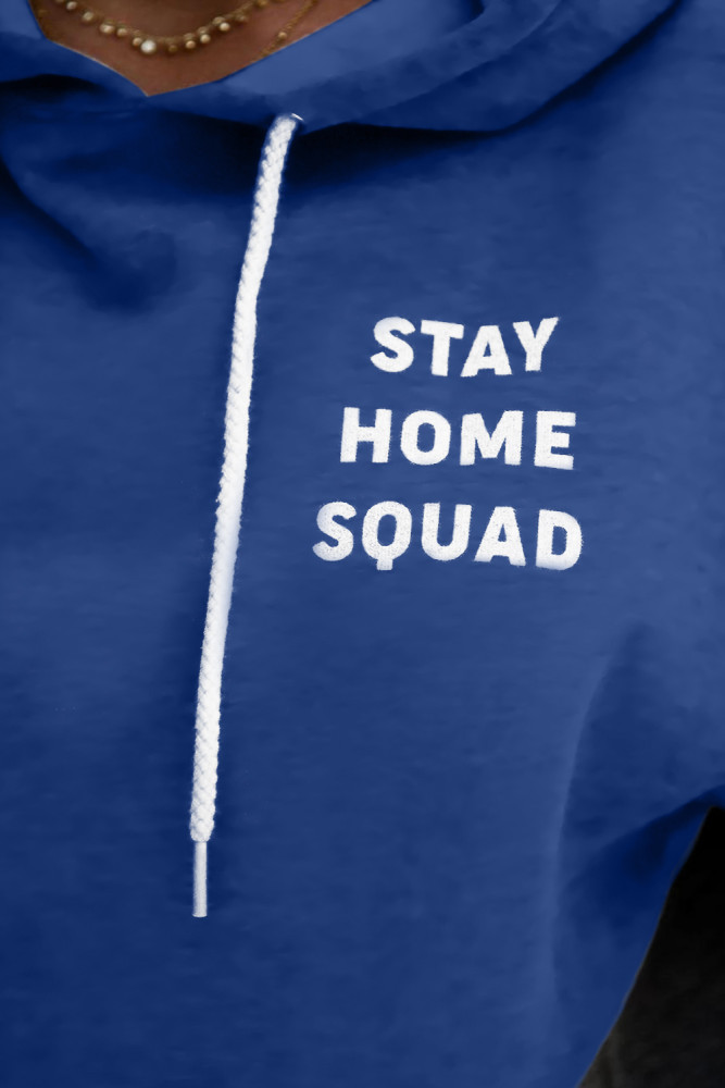 Blue Stay Home Squad Pocketed Cotton Blend Hoodie