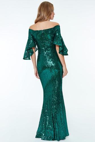 Green Off The Shoulder Sequined Maxi Dress