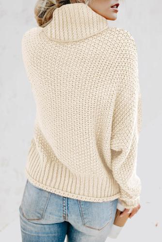 Beige Turtleneck Balloon Long Sleeve Pullover Sweater