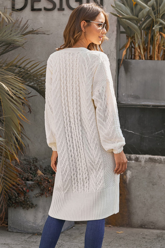 White Long Front Open Cardigan