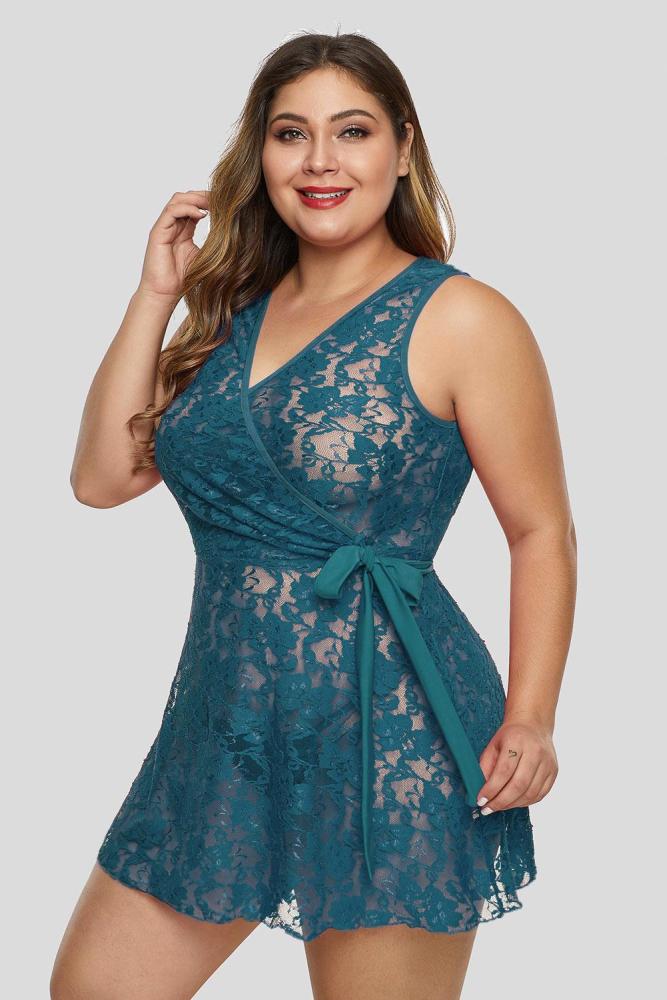 Wrap Sash Tie Floral Lace Plus Size Lingerie