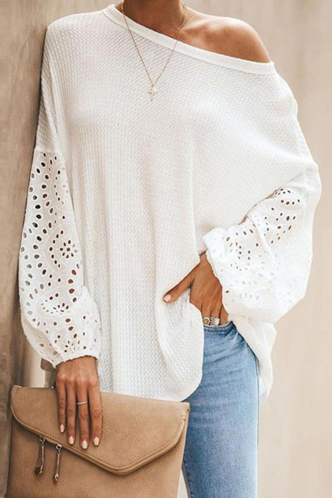White Loose Casual Puffy Sleeve Top