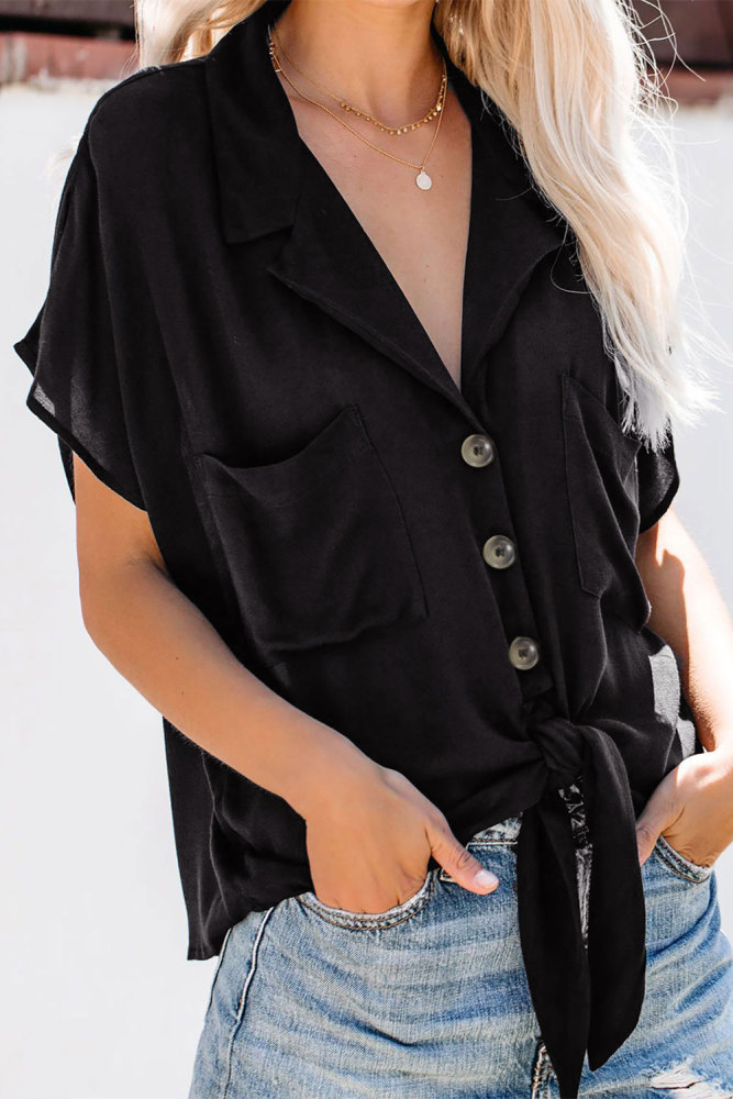 Black Zealous Button Down Tie Top