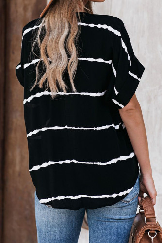 Black Striped Folded Short Sleeve Shirt