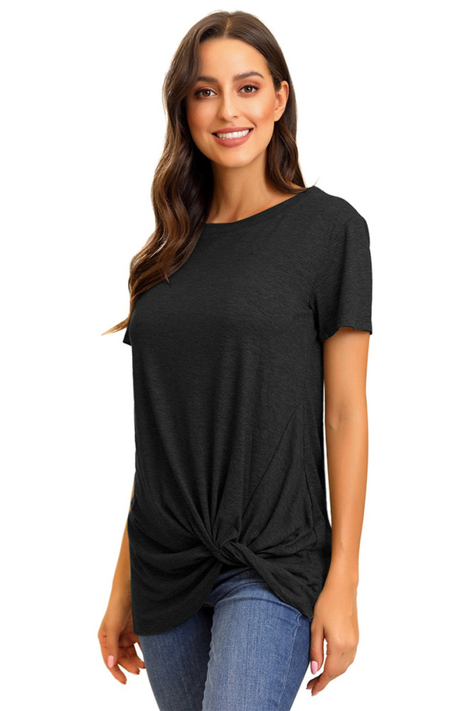 Black Short Sleeve Twist Detail T-shirt