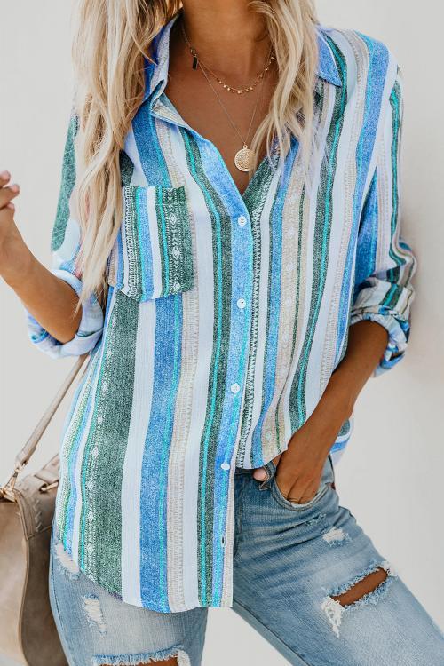 Sky Blue Sweet Enough Striped Button Down Top
