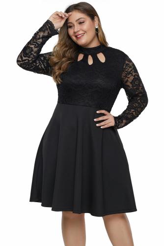 Black Keyhole Lace Bustier Plus Size Dress