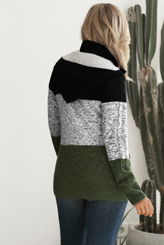 Green Hooded Button Cable Knit Cardigan