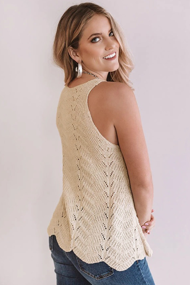 Apricot Flowy Scalloped Hemline Knit Tank Top