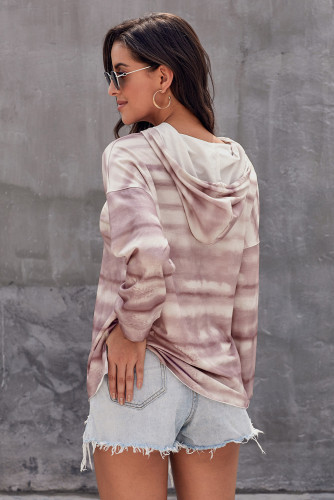 Purple Tie Dye Long Sleeve Drawstring Hoodie
