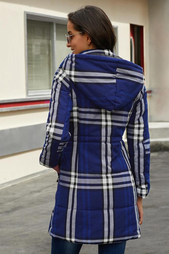 Blue Vintage Plaid Cotton Quilted Trench Coat