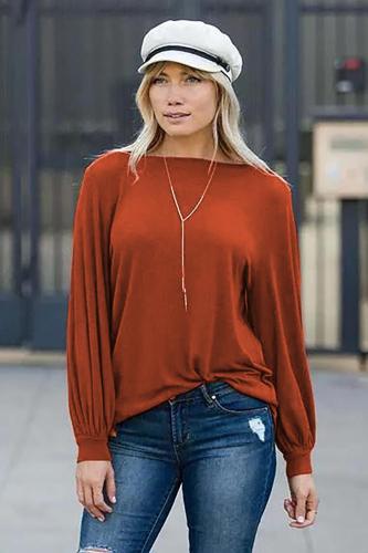 Orange Blouson Boatneck Top
