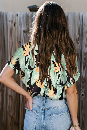 Black Printed Button Front Top