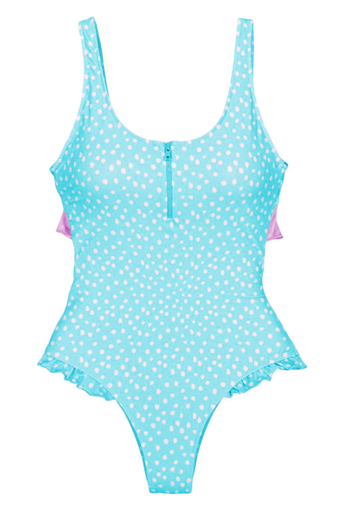 Blue Dotted Print Cheeky Monokini Swimsuit