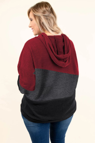 Red Lucky Break Color Block Plus Size Hoodie