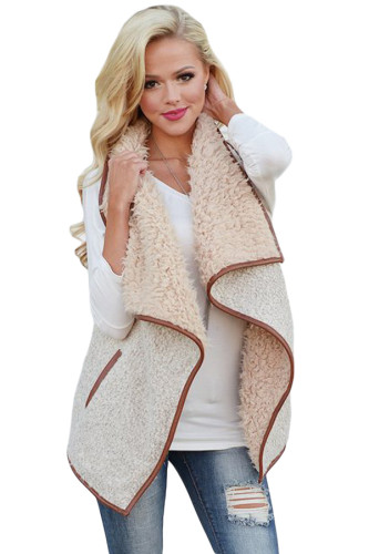 Apricot Fleece Open Front Vest Jacket