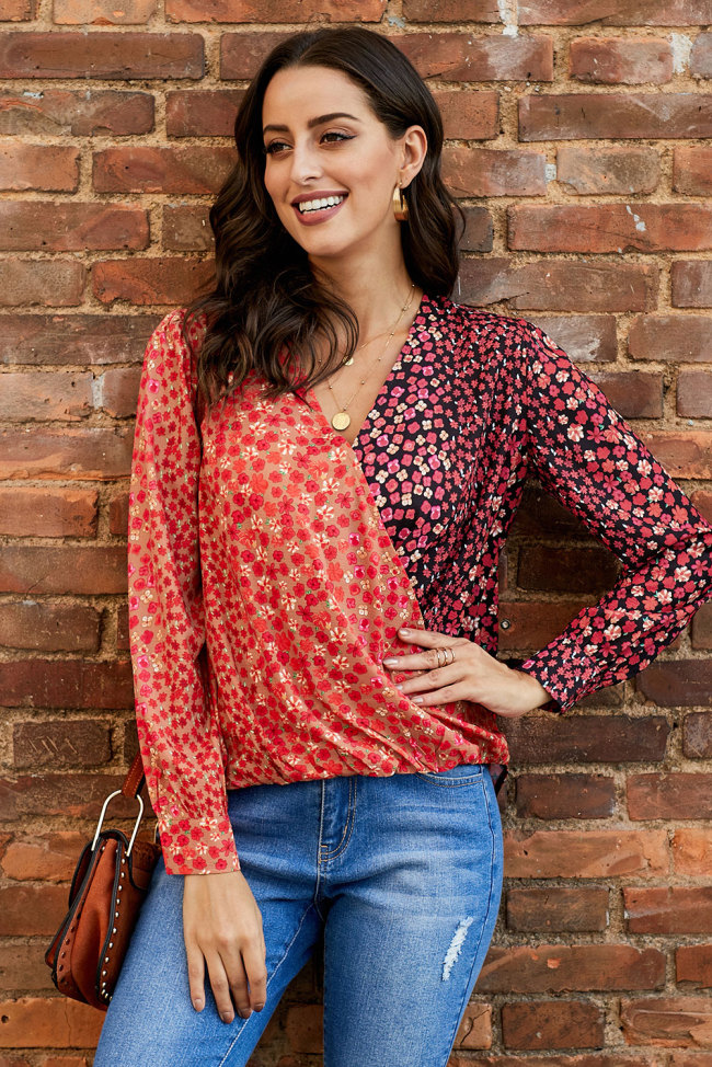 Out Of Sight Mixed Print Drape Blouse