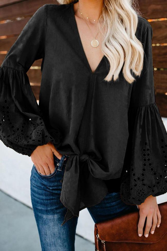 Black Rhapsody Cotton Balloon Sleeve Tie Top