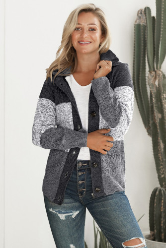 Gray Hooded Button Cable Knit Cardigan